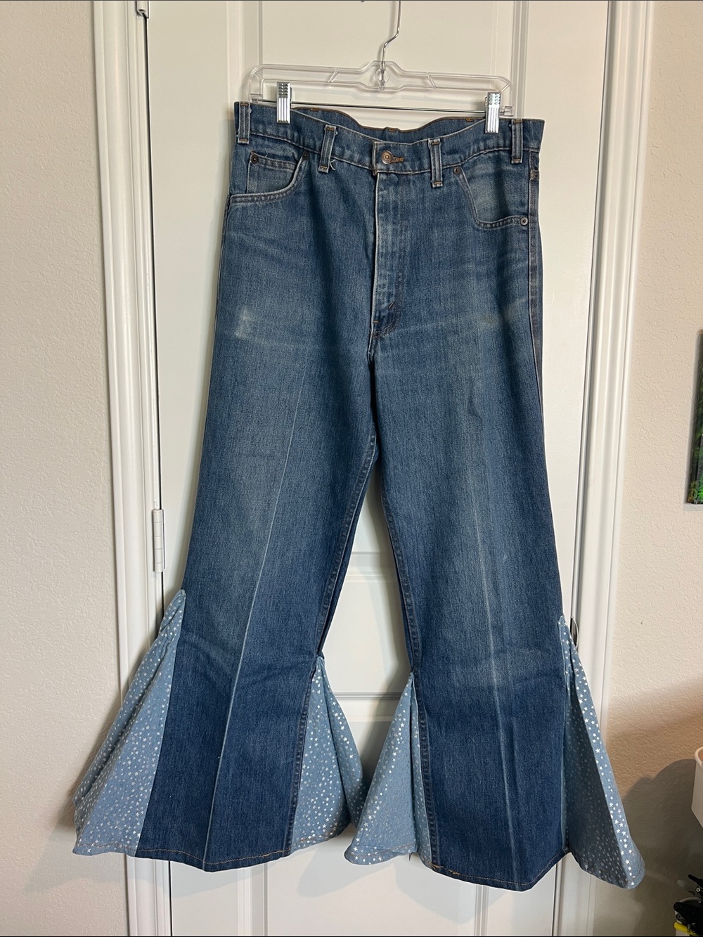 Vintage High Waisted Blue Tag Levi's Movin On Denim Customized Wide-Leg Jeans